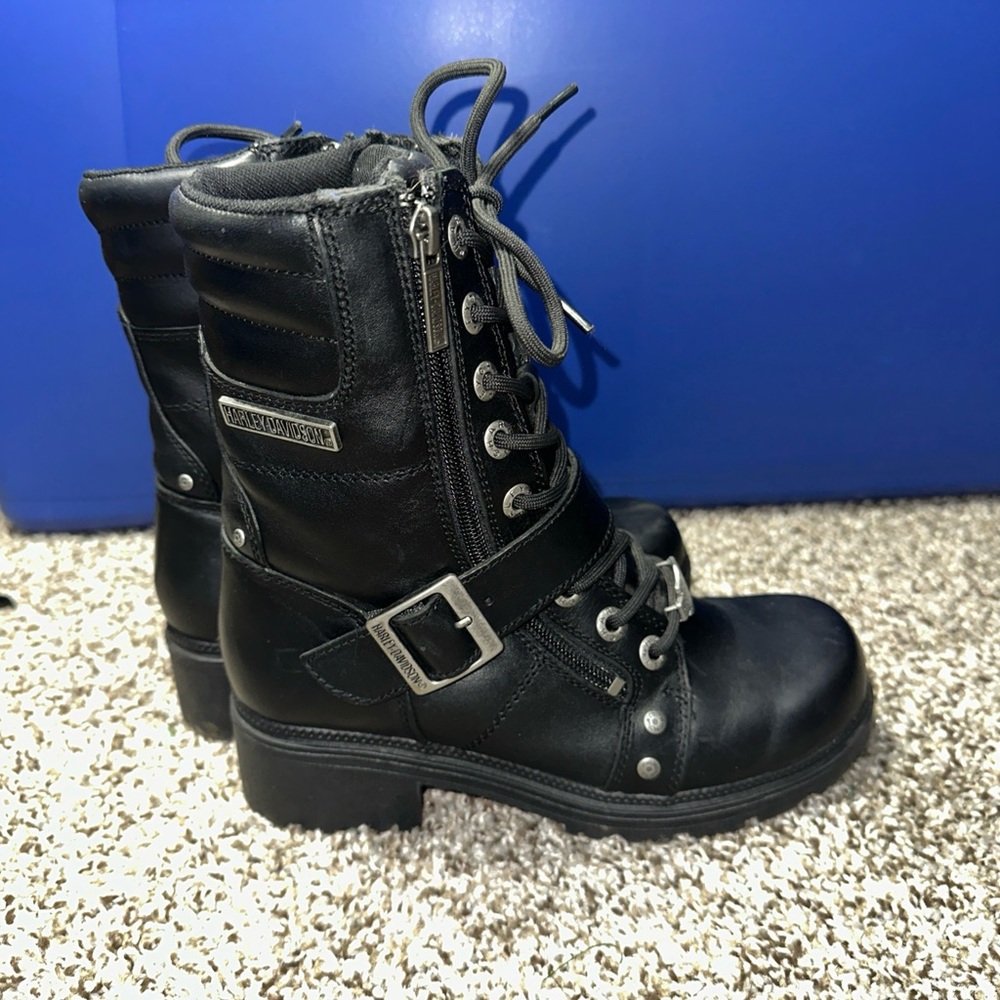 Harley Davidson black leather biker boots size 7M - Picture 2 of 9